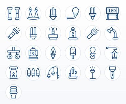 Light Source Digital Pack containing 25 PIXEL Perfect Regular Line High Resolution Icons vector