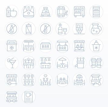 32 Delgado línea píxel optimizado íconos a la medida para bebidas retina Listo interfaz vector