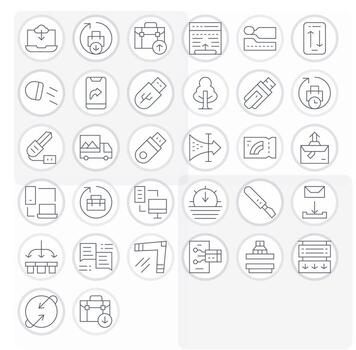 32 Thin Line Pixel Optimized Icons crafted for File Transfer 256x256 applications vector