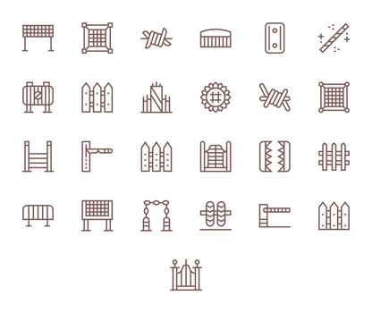 25 High Resolution Regular Line Icons optimized for Fence PIXEL Perfect display vector