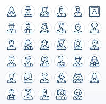 35 PIXEL Perfect Regular Line Icons designed for Avatar Interface vector