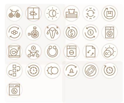 Regular Line Style Cycle Icons with 25 128x128 Display Perfect Designs vector