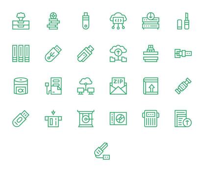 25 Icons for Digital Storage optimized in Editable High Resolution Regular Line resolution vector