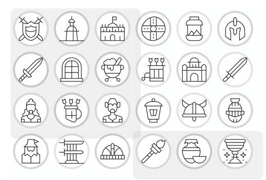 24 Icons inspired by Medieval in Pixel Aligned 128x128 Thin Line quality vector