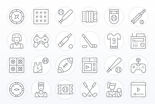 24 High Resolution Thin Line Icons optimized for Player Pixel Optimized display vector