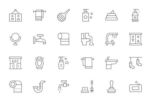 24 Thin Line Icons from Bathroom in High Resolution Pixel Optimized Quality vector