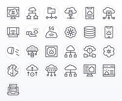 nube informática exhaustivo haz con 25 píxel optimizado regular línea 256x256 íconos vector