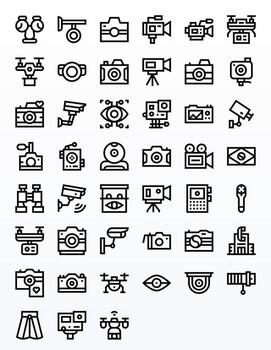 45 High Resolution Bold Line Icons optimized for Camera PIXEL Perfect display vector