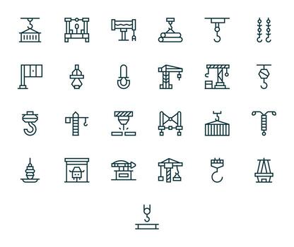 25 Regular Line Icons for Hoist in crisp High Resolution Grid Fitted resolution vector