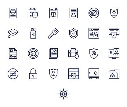 Regular Line Style Data Protection Icons with 25 High Resolution Grid Fitted Designs vector