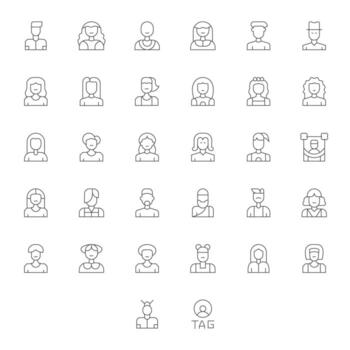 Thin Line Style User Icon Icons with 32 128x128 Pixel Optimized Designs vector