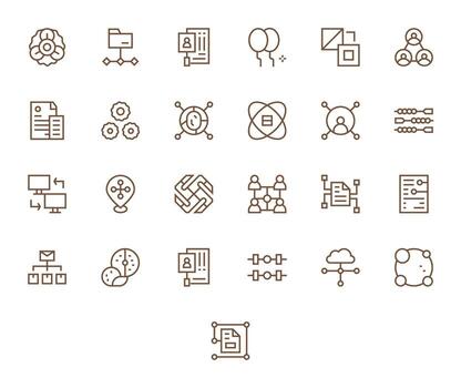 vinculado gráficos paquete incluso 25 regular línea 64 x 64 píxel alineado íconos vector