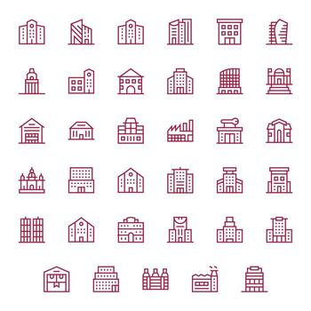 Commercial Building Graphics featuring 35 Regular Line Pixel Aligned 256x256 Designs vector