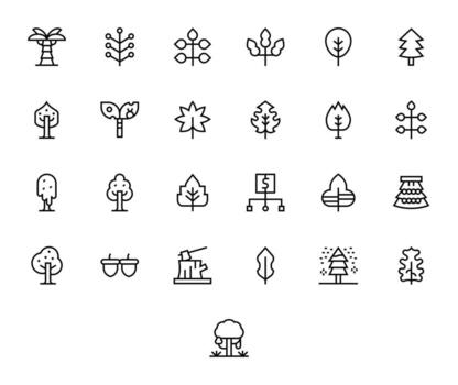 Tree Editable Set with 25 64x64 Regular Line Icons vector