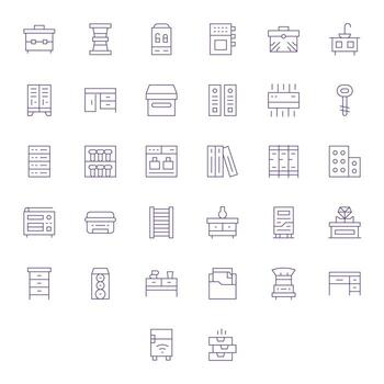 32 128x128 Icons for Cabinet in Pixel Optimized Thin Line Format vector