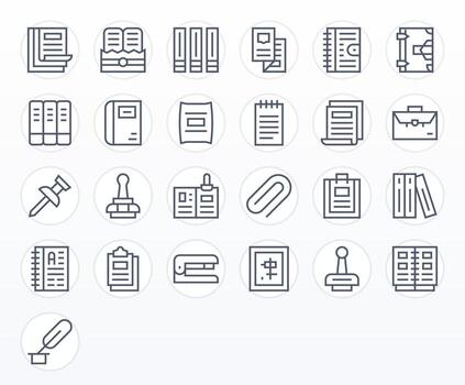 25 Icons for Binder optimized in Pixel Aligned Retina Ready Regular Line resolution vector