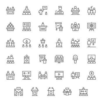 35 Regular Line Display Perfect Icons for Seminar Graphics vector