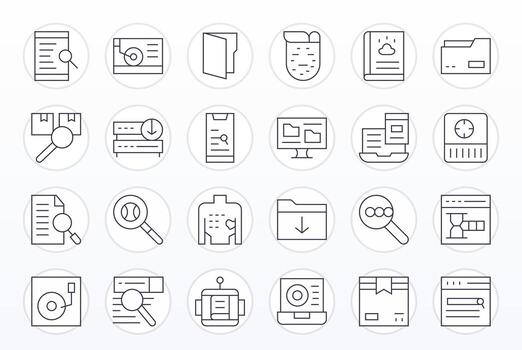 24 Thin Line Icons for Retrieve in crisp Retina Ready Grid Fitted resolution vector