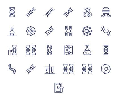 Biochemistry Icon Toolkit featuring 25 Pixel Aligned High Resolution Regular Line elements vector