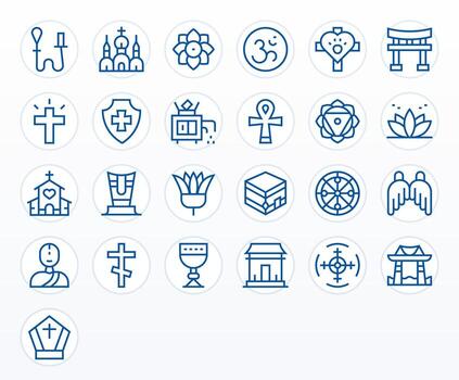 25 PIXEL Perfect Icons themed around Sacred in High Resolution Regular Line format vector