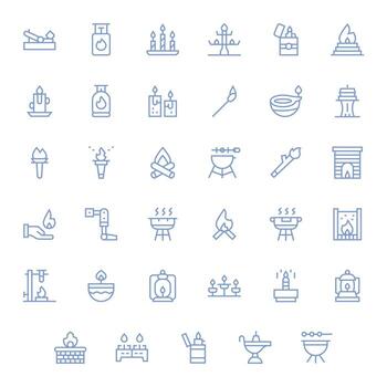 Flame Essential Set including 35 Display Perfect Regular Line 256x256 Icons vector