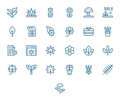 Leafy Scalable Set featuring 25 Grid Fitted Regular Line 64x64 Icons vector