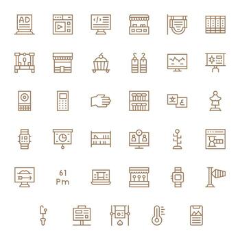Display Icon Arsenal with 35 High Resolution Regular Line Pixel Optimized designs vector