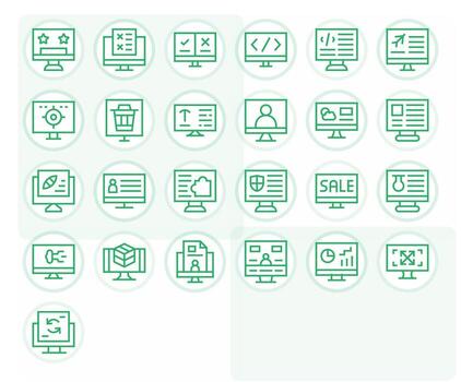 Computer Screen Ultimate Package with 25 Retina Ready Regular Line PIXEL Perfect Icons vector