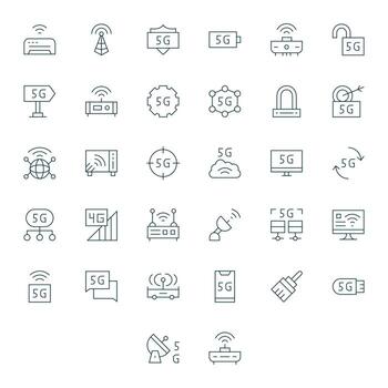 32 Delgado línea píxel optimizado diseños para banda ancha alto resolución íconos vector