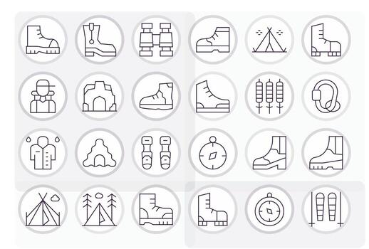 Trekking Ultimate Package with 24 Retina Ready Thin Line Pixel Optimized Icons vector