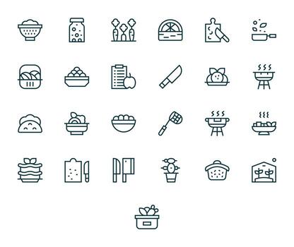 25 128x128 Regular Line Icons optimized for Vegetables Pixel Optimized display vector