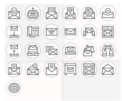 Electronic Mail Graphics Pack including 25 Regular Line 128x128 Pixel Aligned Icons vector