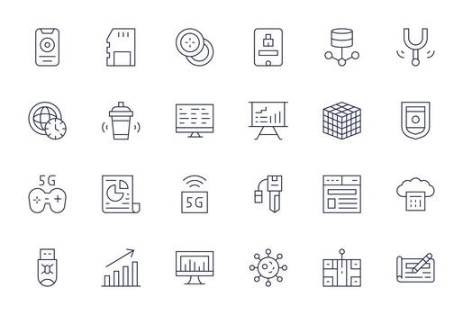 datos icono biblioteca con 24 Delgado línea alto resolución píxel Perfecto diseños vector