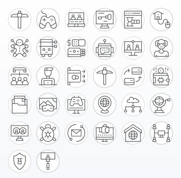 32 64x64 Icons for Virtual in Display Perfect Thin Line Format vector