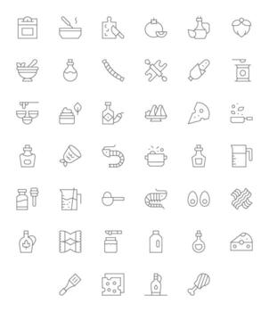 Ingredient Icon Set with 40 Thin Line 64x64 Display Perfect Graphics vector
