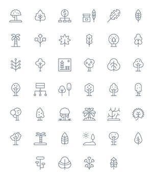 40 Tree Pixel Optimized Icons in 128x128 Thin Line Aesthetic vector
