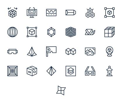 25 Icons for 3D featuring 128x128 Grid Fitted Regular Line Graphics vector