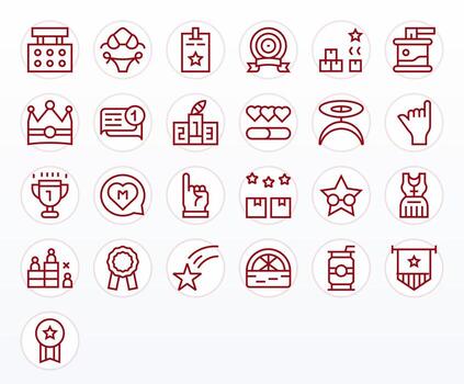 Regular Line Style Top Icons with 25 256x256 Pixel Aligned Designs vector