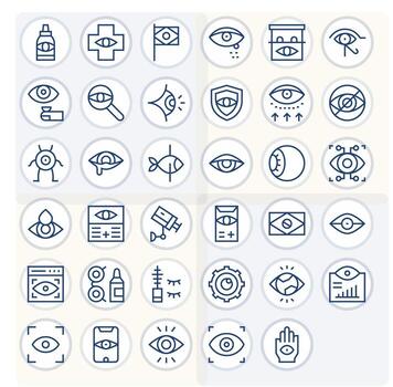 Eye Design Icons featuring 35 Grid Fitted Regular Line Style vector