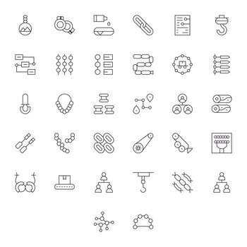 32 Grid Fitted Icons themed around Chain in 64x64 Thin Line format vector
