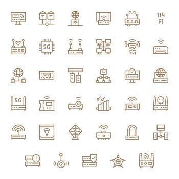 35 regular línea íconos para enrutador en crujiente alto resolución monitor Perfecto resolución vector