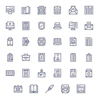 documento presentando 35 64 x 64 íconos en regular línea diseño vector