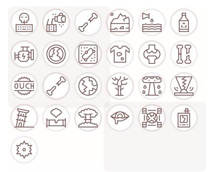 25 Regular Line Icons for Damage in crisp 64x64 Editable resolution vector