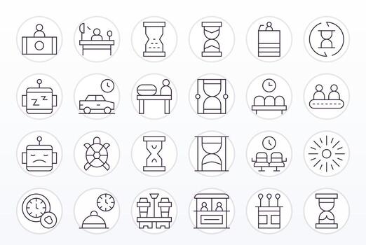 24 PIXEL Perfect High Resolution Icons for Waiting in elegant Thin Line design vector