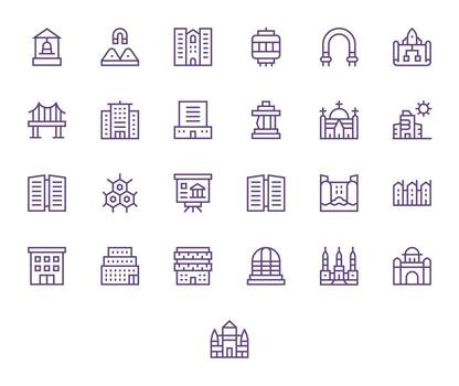 Architecture Scalable Set featuring 25 Grid Fitted Regular Line High Resolution Icons vector