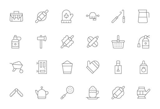Handle Icon Library with 24 Thin Line 128x128 Pixel Aligned Designs vector