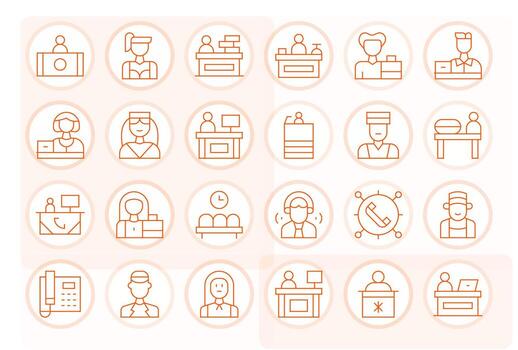 24 Icons for Receptionist featuring 128x128 PIXEL Perfect Thin Line Graphics vector