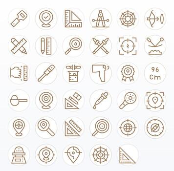 Regular Line Style Precise Icons with 35 256x256 Pixel Aligned Designs vector