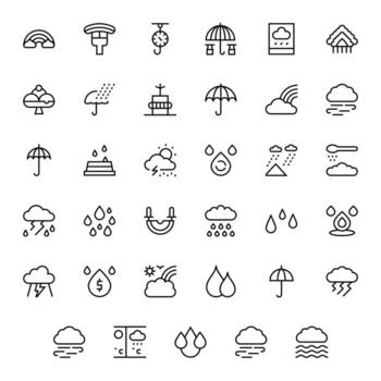 35 regular línea cuadrícula equipado íconos para lluvia gráficos vector