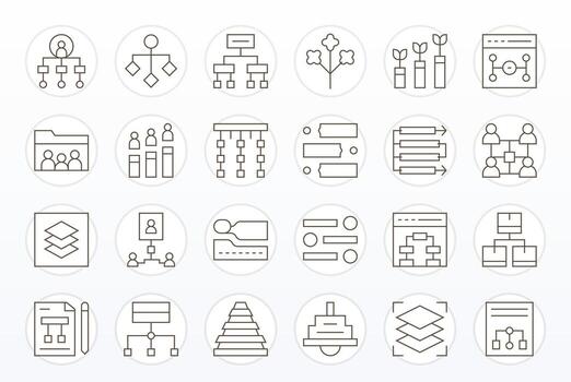24 Pixel Optimized Thin Line Icons from Hierarchy Collection vector